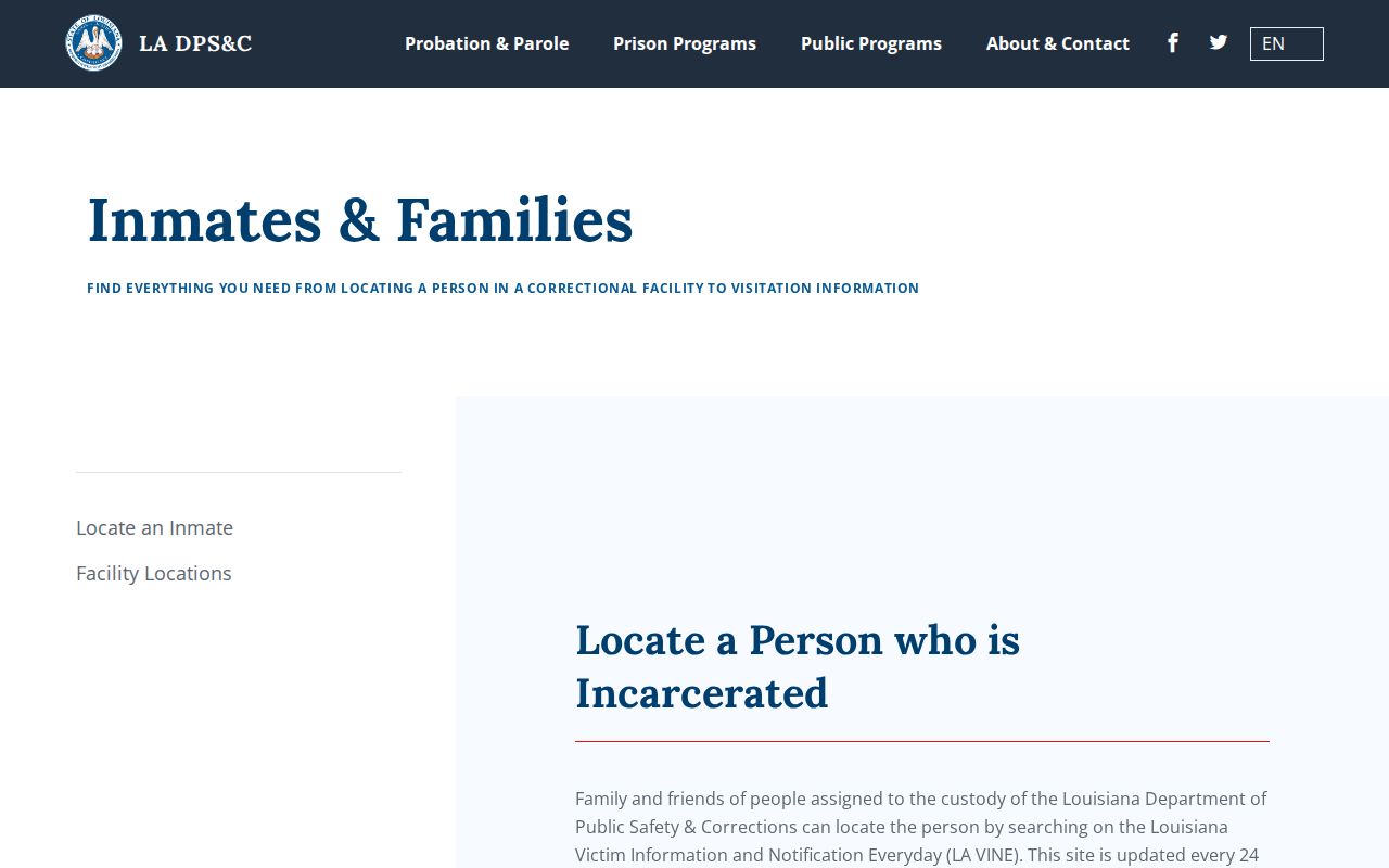 Louisiana DPS and Corrections guidance for LA VINE and the imprisoned person telephone locator