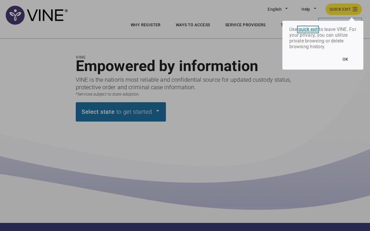 LA VINE custody and supervision search interface for Louisiana