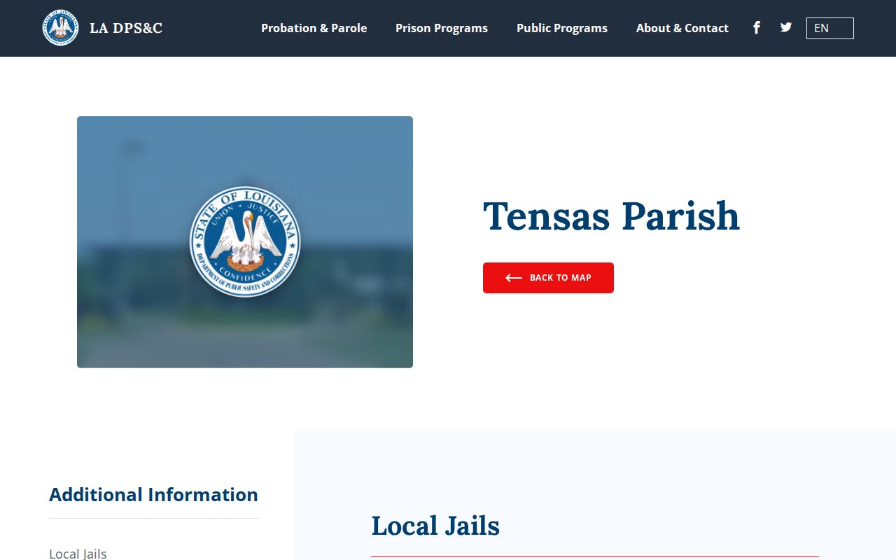 Louisiana DPS and Corrections directory listing for the Tensas Parish Detention Center