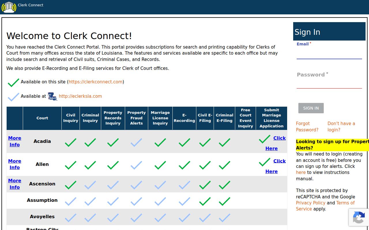 Clerk Connect participant list for Tensas Parish criminal court case access
