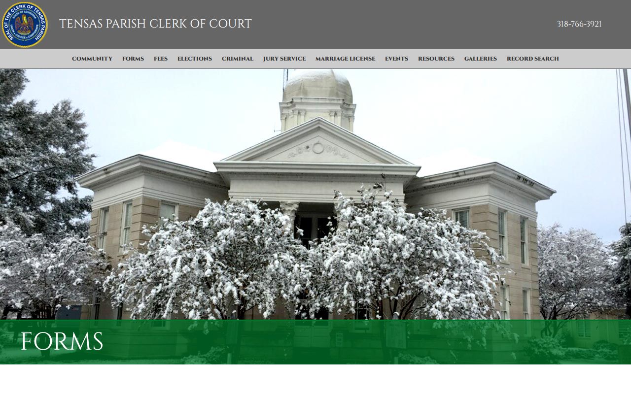 Tensas Parish Clerk forms page for criminal court record requests
