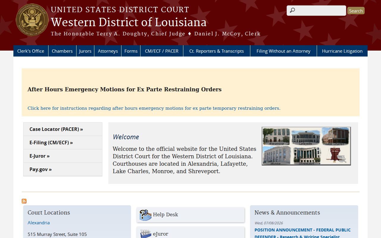 Western District of Louisiana court serving federal cases from Tensas Parish