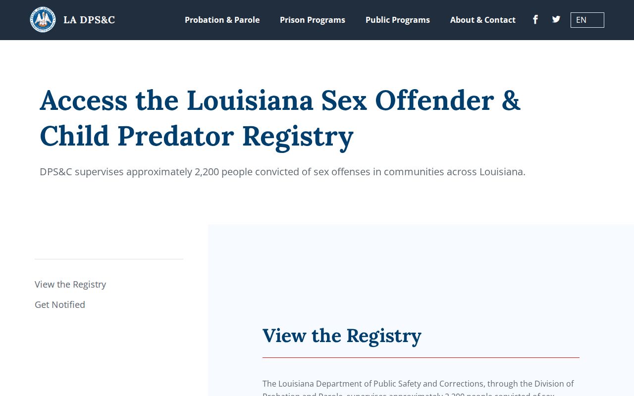 Louisiana DPS and Corrections guidance for the State Sex Offender and Child Predator Registry